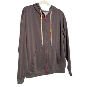NATURAL LIFE Gray Zip-Up Hoodie with Multicolor Drawstrings